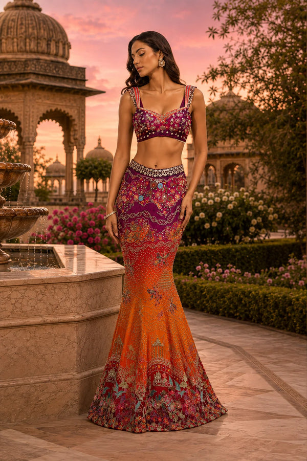 Golden Hour Mermaid Lehenga and Top