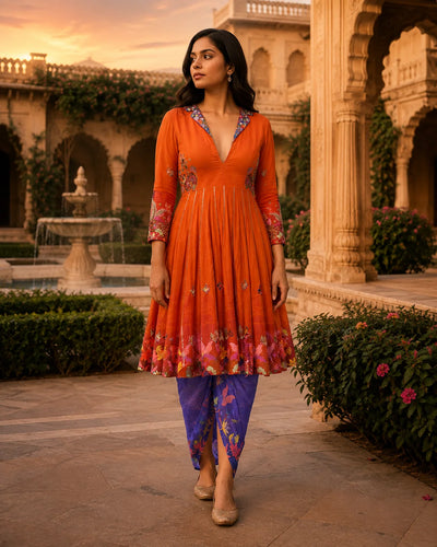 Apricot Anarkali with Draped Skirt