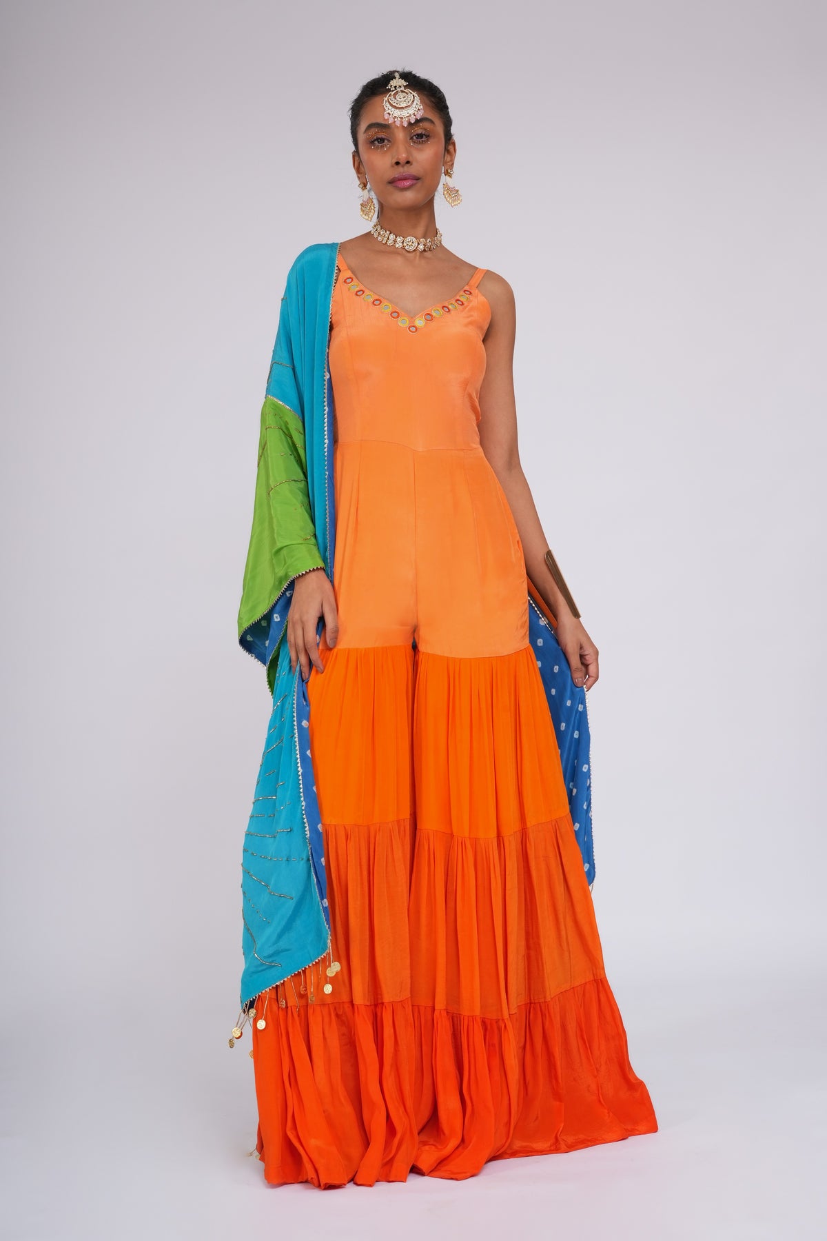 Orange Candy - Jumpsuit with Embroidered Stole