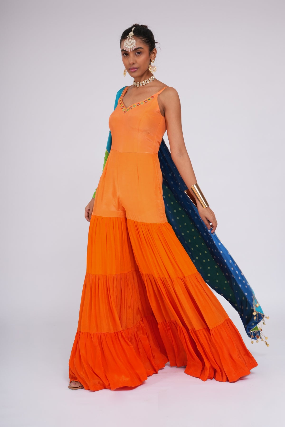 Orange Candy - Jumpsuit with Embroidered Stole