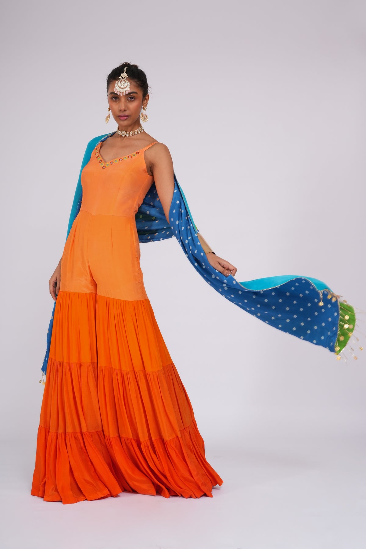Orange Candy - Jumpsuit with Embroidered Stole