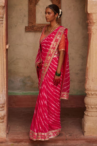 Gulnar – Rani Pink Leheriya Saree with Terracotta Blouse