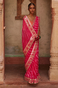 Gulnar – Rani Pink Leheriya Saree with Terracotta Blouse