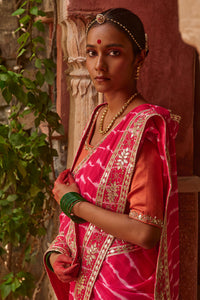 Gulnar – Rani Pink Leheriya Saree with Terracotta Blouse