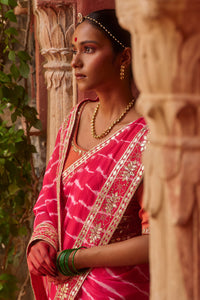 Gulnar – Rani Pink Leheriya Saree with Terracotta Blouse
