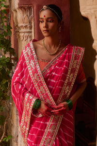 Gulnar – Rani Pink Leheriya Saree with Terracotta Blouse