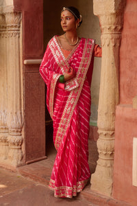 Gulnar – Rani Pink Leheriya Saree with Terracotta Blouse