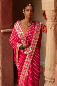 Gulnar – Rani Pink Leheriya Saree with Terracotta Blouse