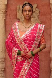 Gulnar – Rani Pink Leheriya Saree with Terracotta Blouse