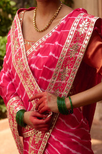 Gulnar – Rani Pink Leheriya Saree with Terracotta Blouse