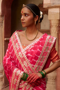Gulnar – Rani Pink Leheriya Saree with Terracotta Blouse