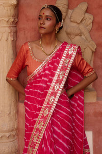 Gulnar – Rani Pink Leheriya Saree with Terracotta Blouse