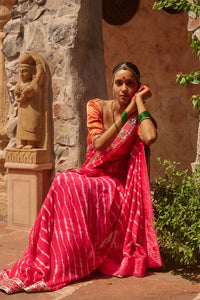 Gulnar – Rani Pink Leheriya Saree with Terracotta Blouse