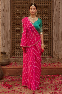 Raj Gulab – Rani Pink Leheriya Saree with Garden Green Blouse