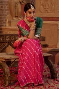 Raj Gulab – Rani Pink Leheriya Saree with Garden Green Blouse