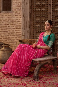 Raj Gulab – Rani Pink Leheriya Saree with Garden Green Blouse