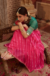 Raj Gulab – Rani Pink Leheriya Saree with Garden Green Blouse