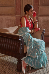 Megh Gulab – Sky Blue Leheriya Saree with Red Wrap Blouse