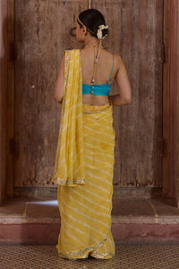 Surajmukhi – Ray Yellow Leheriya Saree with Blue Strings Blouse