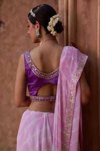 Ratnika – Lavender Pink Lehriya Saree with Bright Purple Sleeveless Blouse