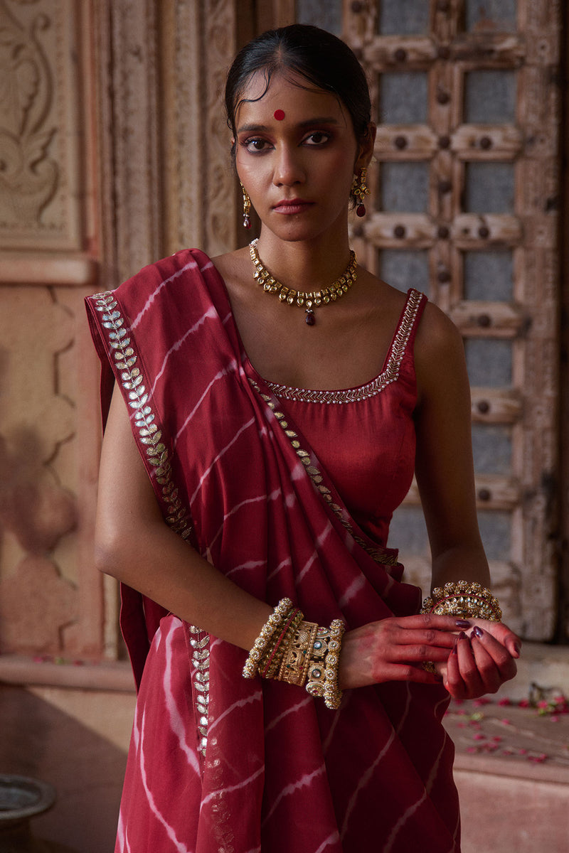 Rajrani – Maroon Leheriya Saree and Matching Blouse