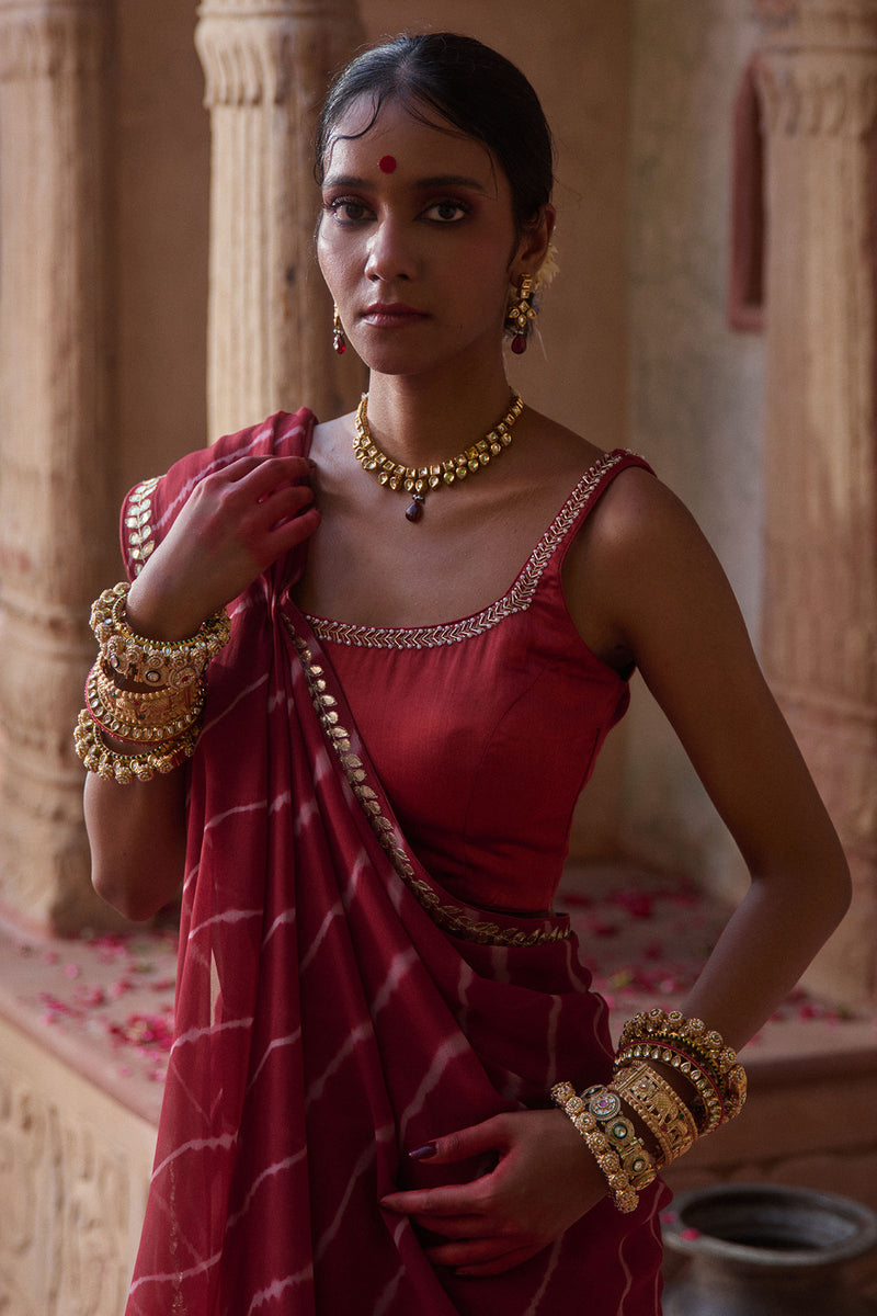 Rajrani – Maroon Leheriya Saree and Matching Blouse
