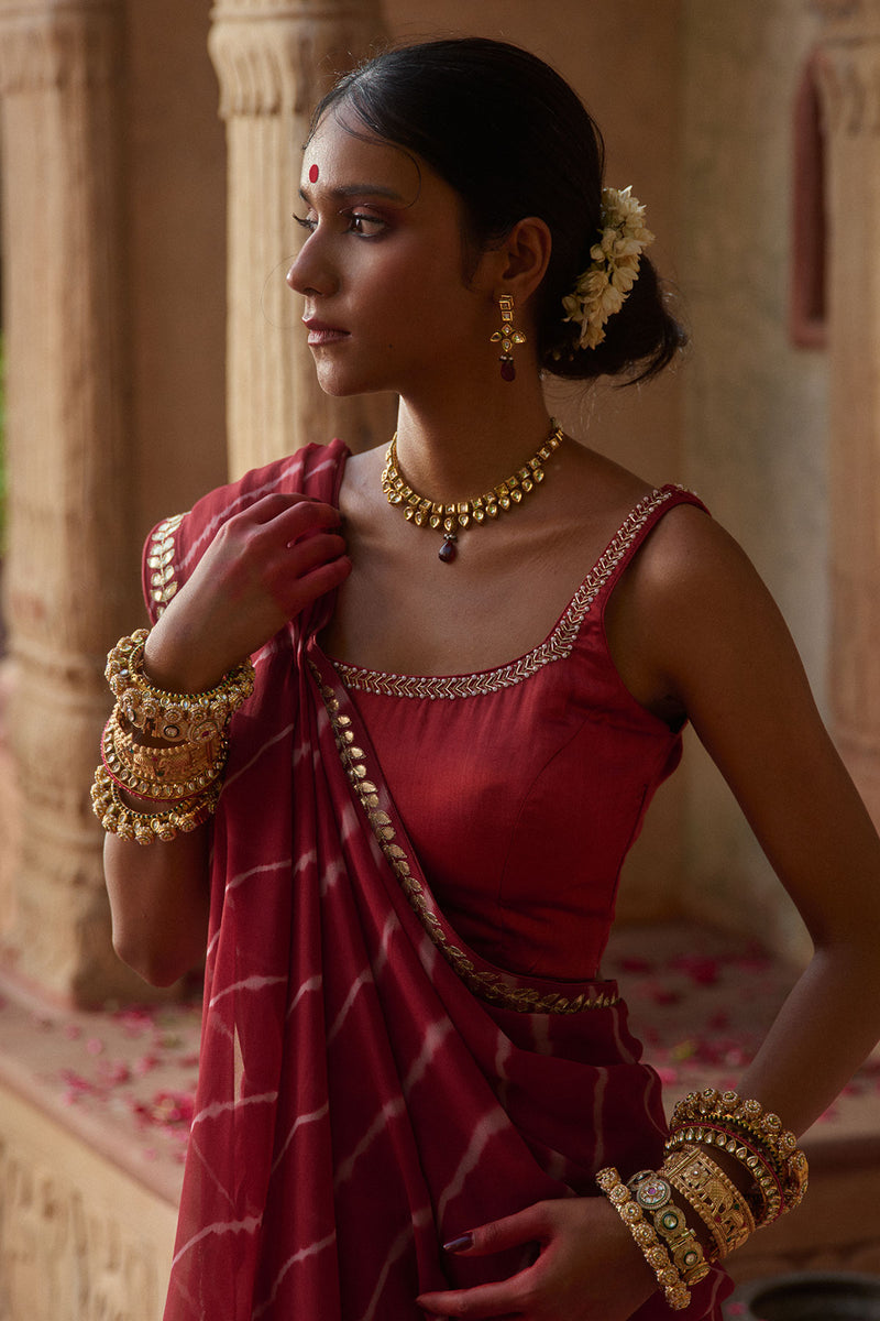 Rajrani – Maroon Leheriya Saree and Matching Blouse