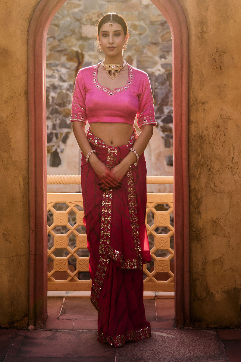 Gulbahar – Magenta Leheriya Saree with Fuchsia Blouse