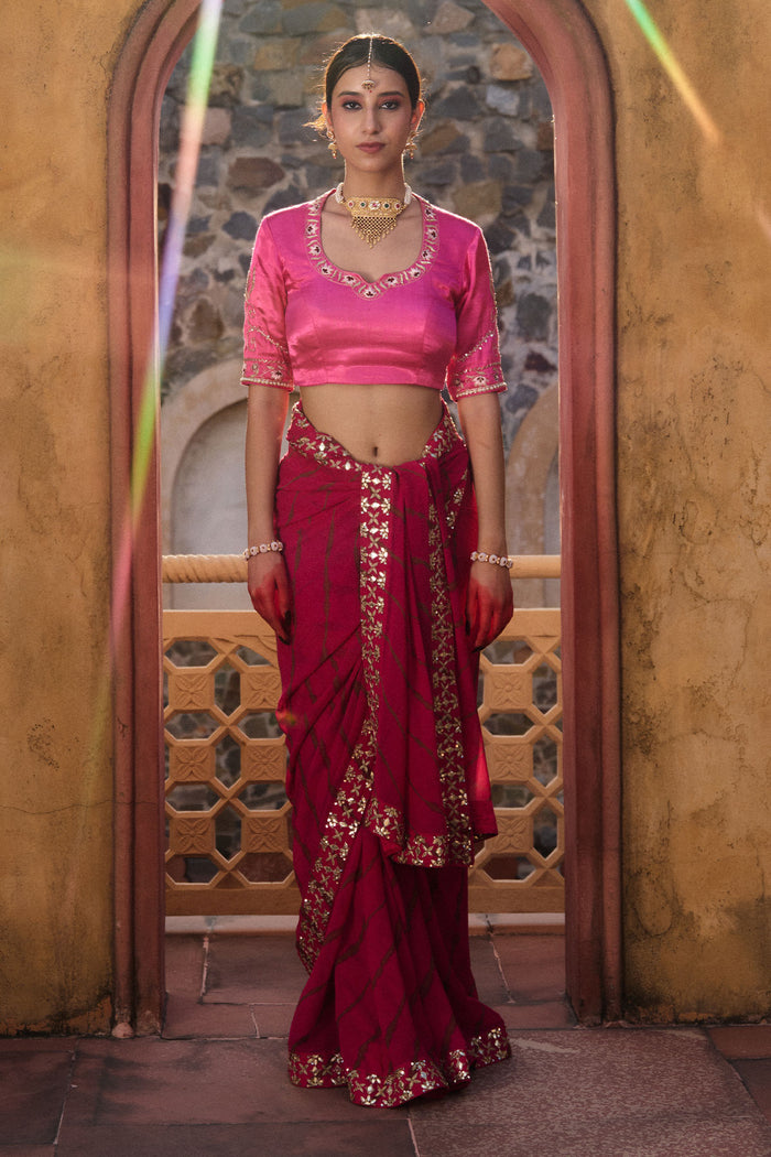 Gulbahar – Magenta Leheriya Saree with Fuchsia Blouse
