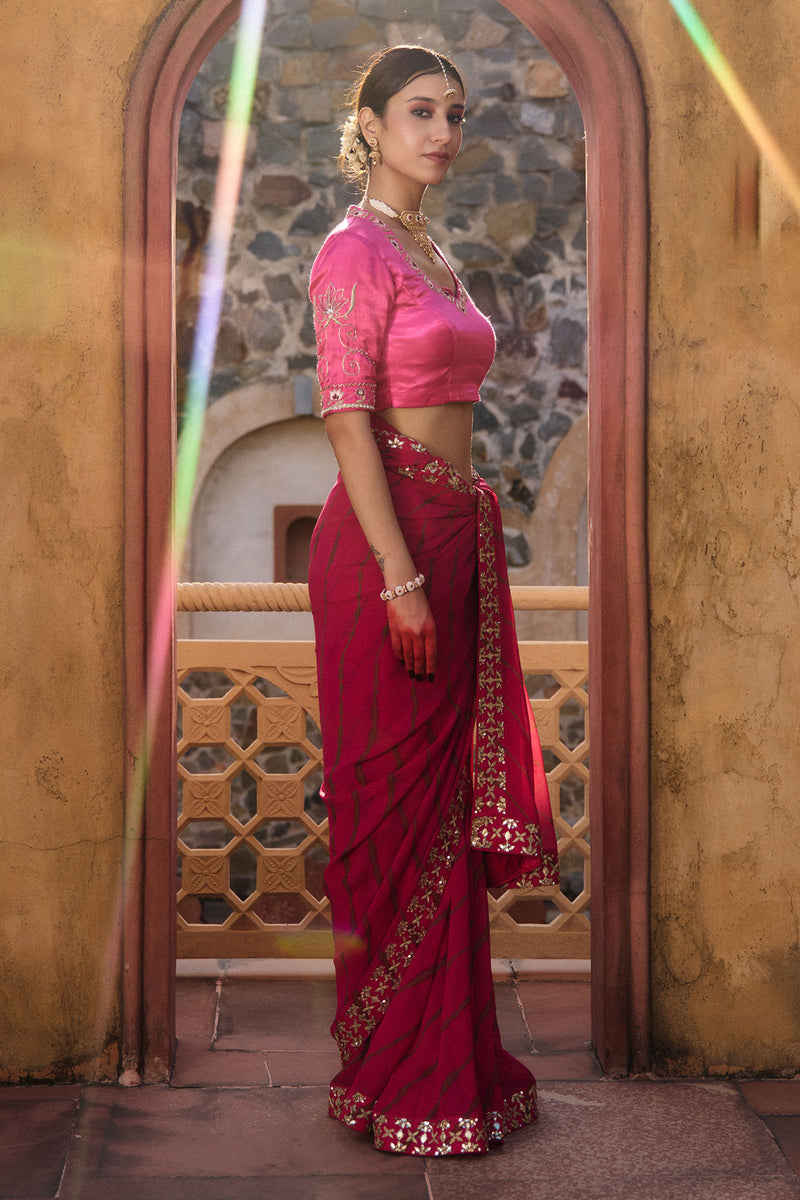 Gulbahar – Magenta Leheriya Saree with Fuchsia Blouse