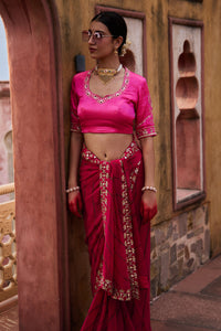 Gulbahar – Magenta Leheriya Saree with Fuchsia Blouse