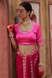 Gulbahar – Magenta Leheriya Saree with Fuchsia Blouse