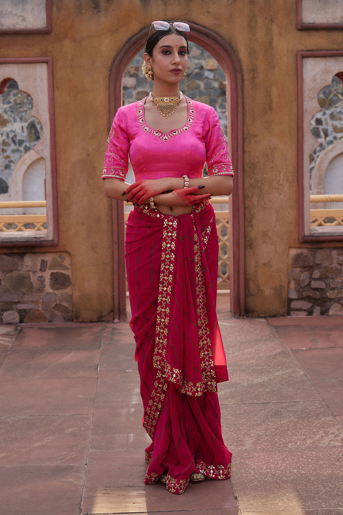 Gulbahar – Magenta Leheriya Saree with Fuchsia Blouse