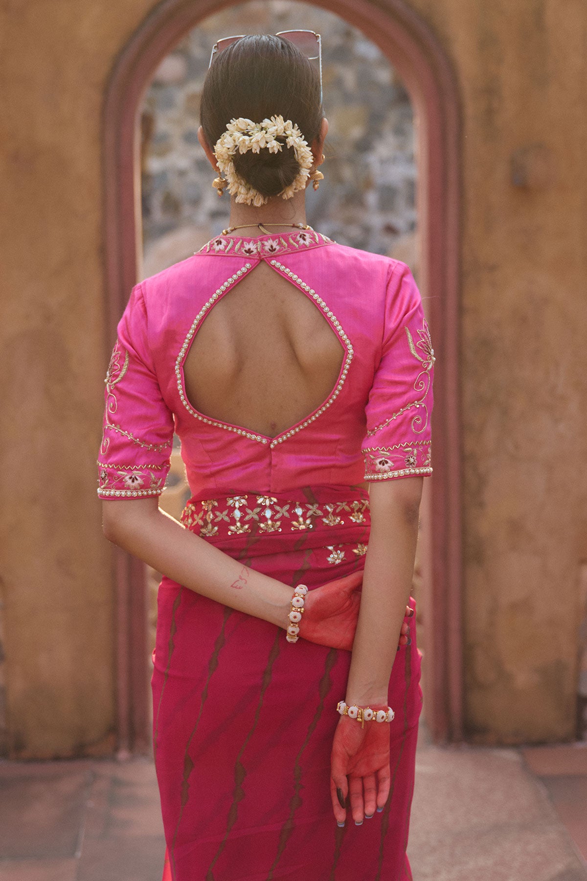 Gulbahar – Magenta Leheriya Saree with Fuchsia Blouse