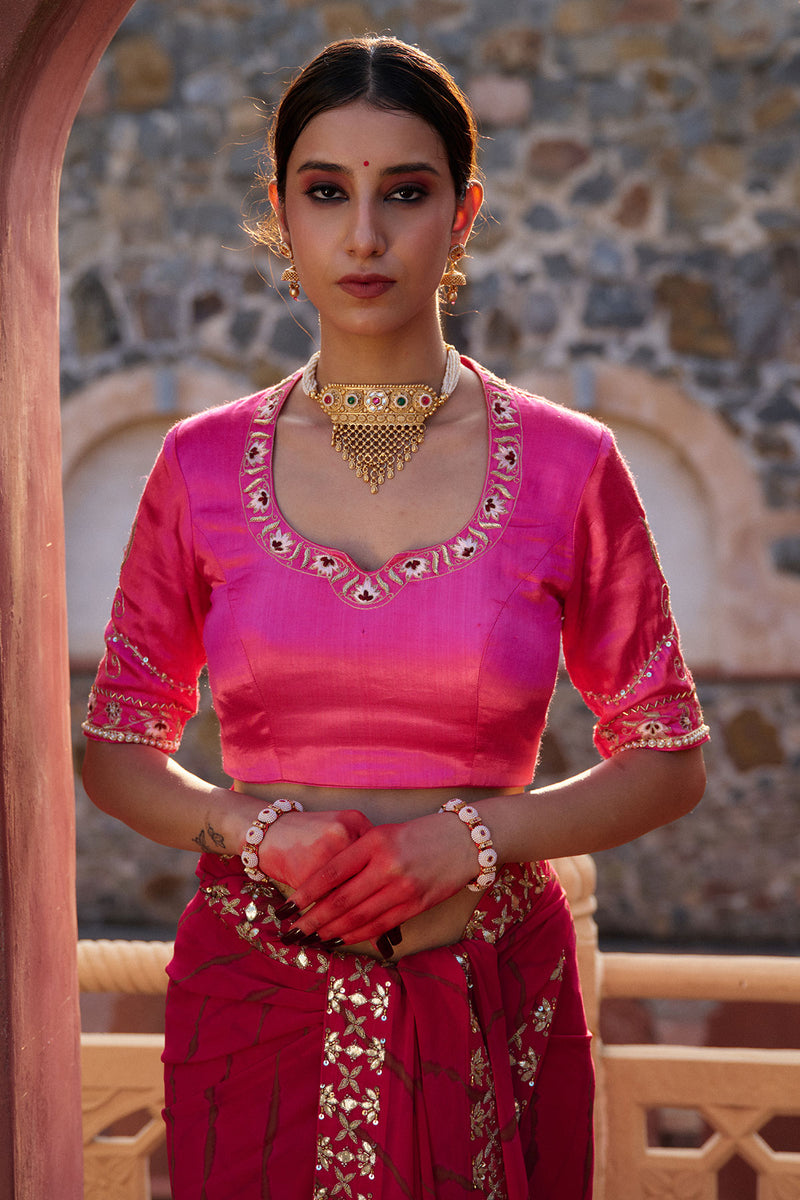 Gulbahar – Magenta Leheriya Saree with Fuchsia Blouse