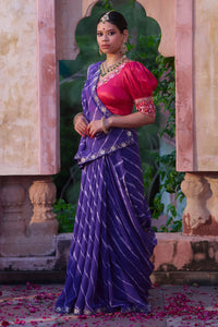 Rajeshwari – Royal Purple Saree with Rani Puff-Sleeve Blouse