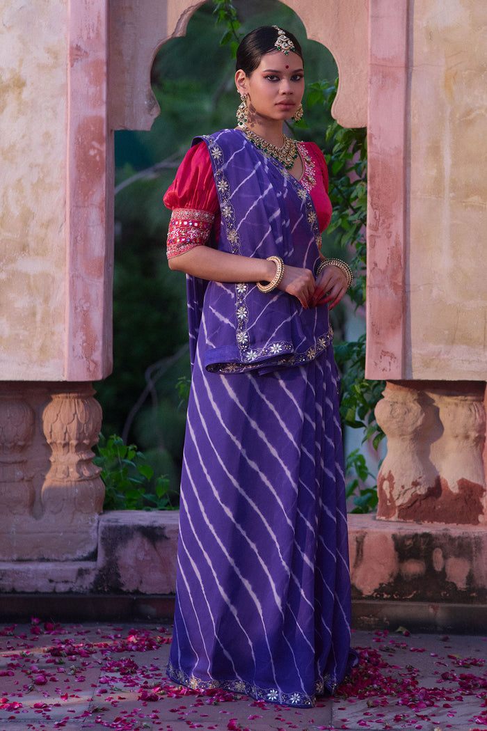 Rajeshwari – Royal Purple Saree with Rani Puff-Sleeve Blouse