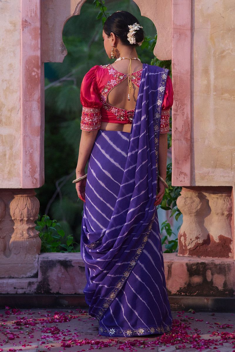 Rajeshwari – Royal Purple Saree with Rani Puff-Sleeve Blouse