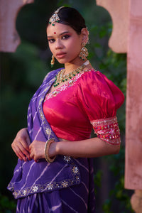 Rajeshwari – Royal Purple Saree with Rani Puff-Sleeve Blouse