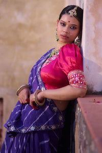 Rajeshwari – Royal Purple Saree with Rani Puff-Sleeve Blouse