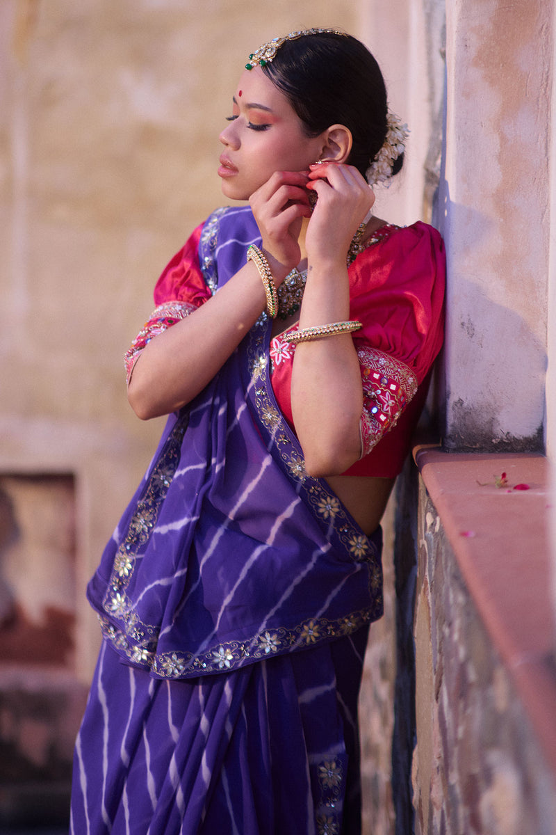 Rajeshwari – Royal Purple Saree with Rani Puff-Sleeve Blouse