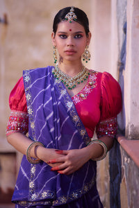 Rajeshwari – Royal Purple Saree with Rani Puff-Sleeve Blouse