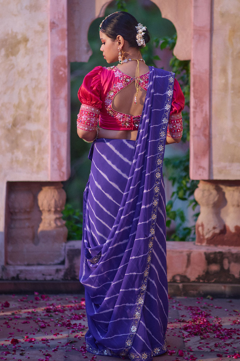 Rajeshwari – Royal Purple Saree with Rani Puff-Sleeve Blouse