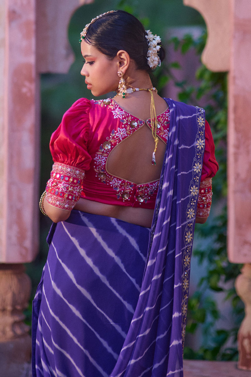 Rajeshwari – Royal Purple Saree with Rani Puff-Sleeve Blouse