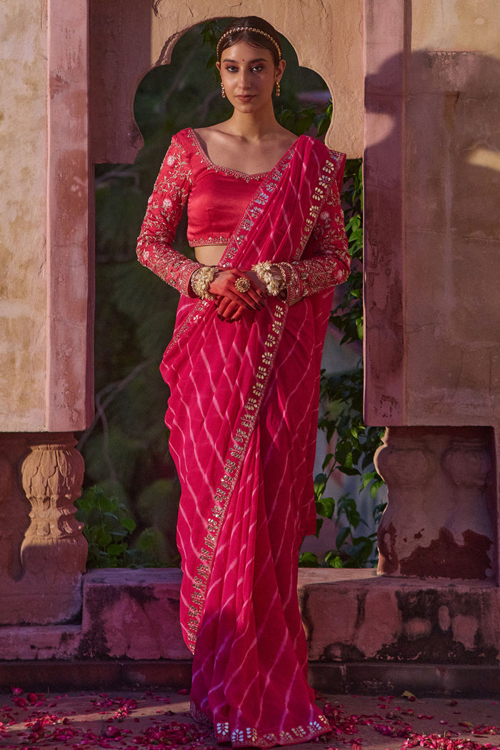 Rajmata – Rani Pink Leheriya Saree with Heritage Jaal-Work Blouse