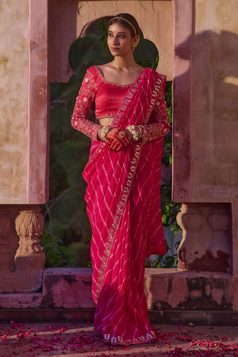 Rajmata – Rani Pink Leheriya Saree with Heritage Jaal-Work Blouse