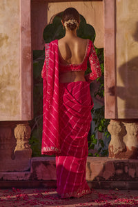 Rajmata – Rani Pink Leheriya Saree with Heritage Jaal-Work Blouse