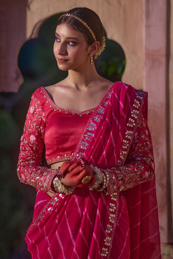 Rajmata – Rani Pink Leheriya Saree with Heritage Jaal-Work Blouse