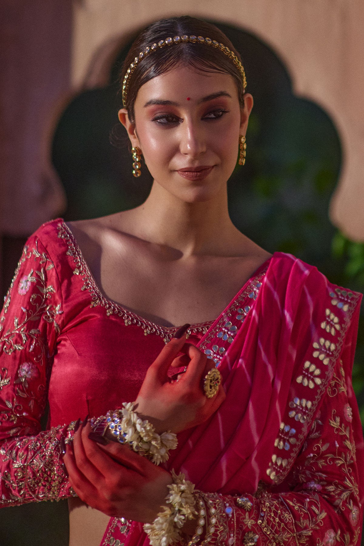 Rajmata – Rani Pink Leheriya Saree with Heritage Jaal-Work Blouse