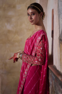 Rajmata – Rani Pink Leheriya Saree with Heritage Jaal-Work Blouse
